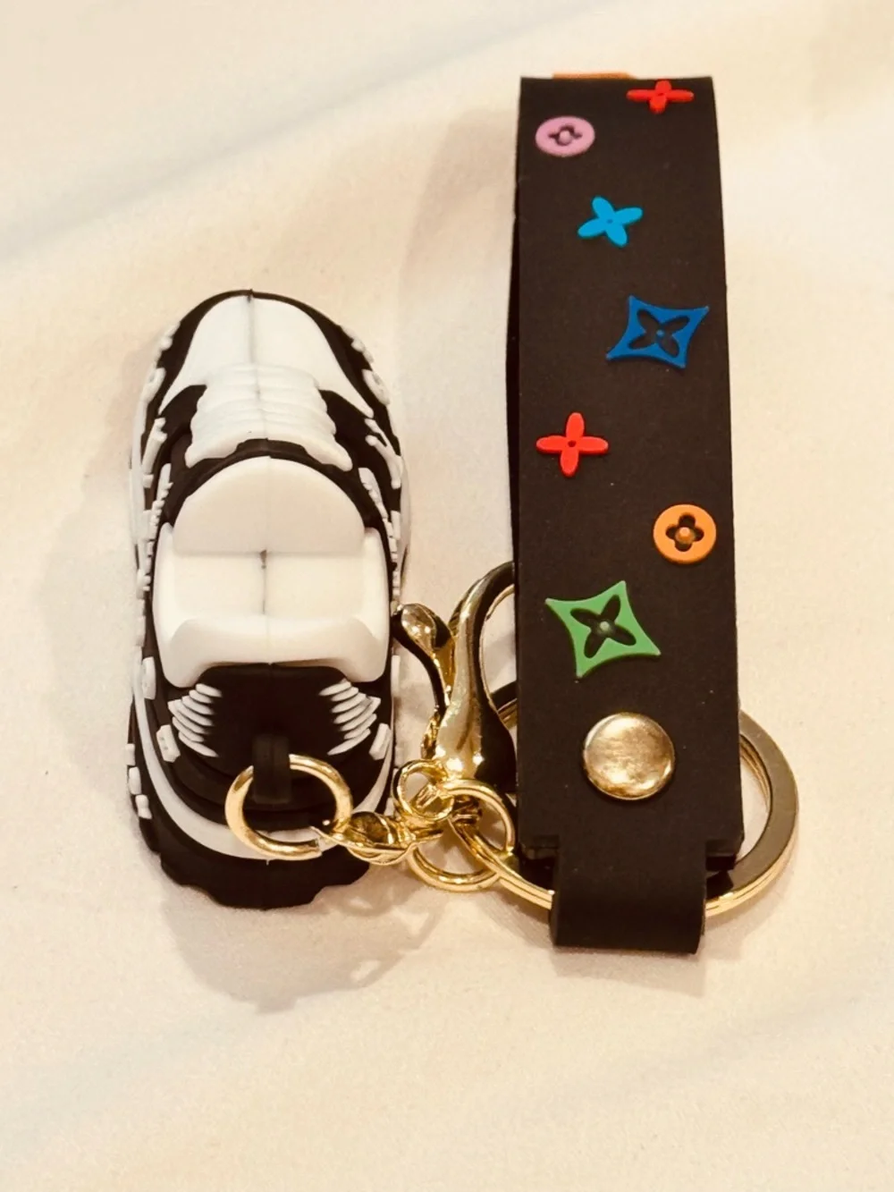 Black Monogram Mini Sneaker BagCharm Coquette Wristlet Novelty Gift NWOT